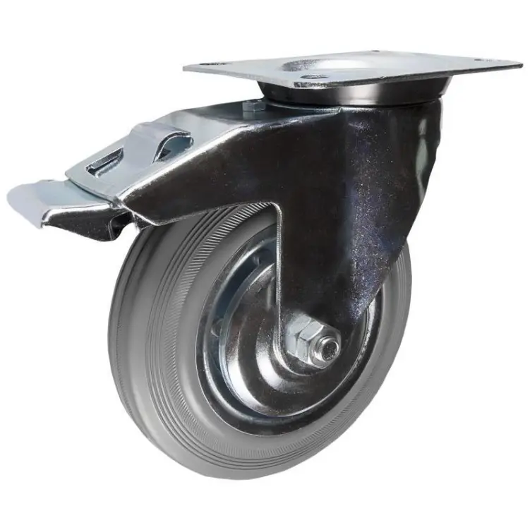 Промышленное колесо 200 мм (площадка, поворотное, тормоз, серая резина, роликоподшипник) - SCb 80 f