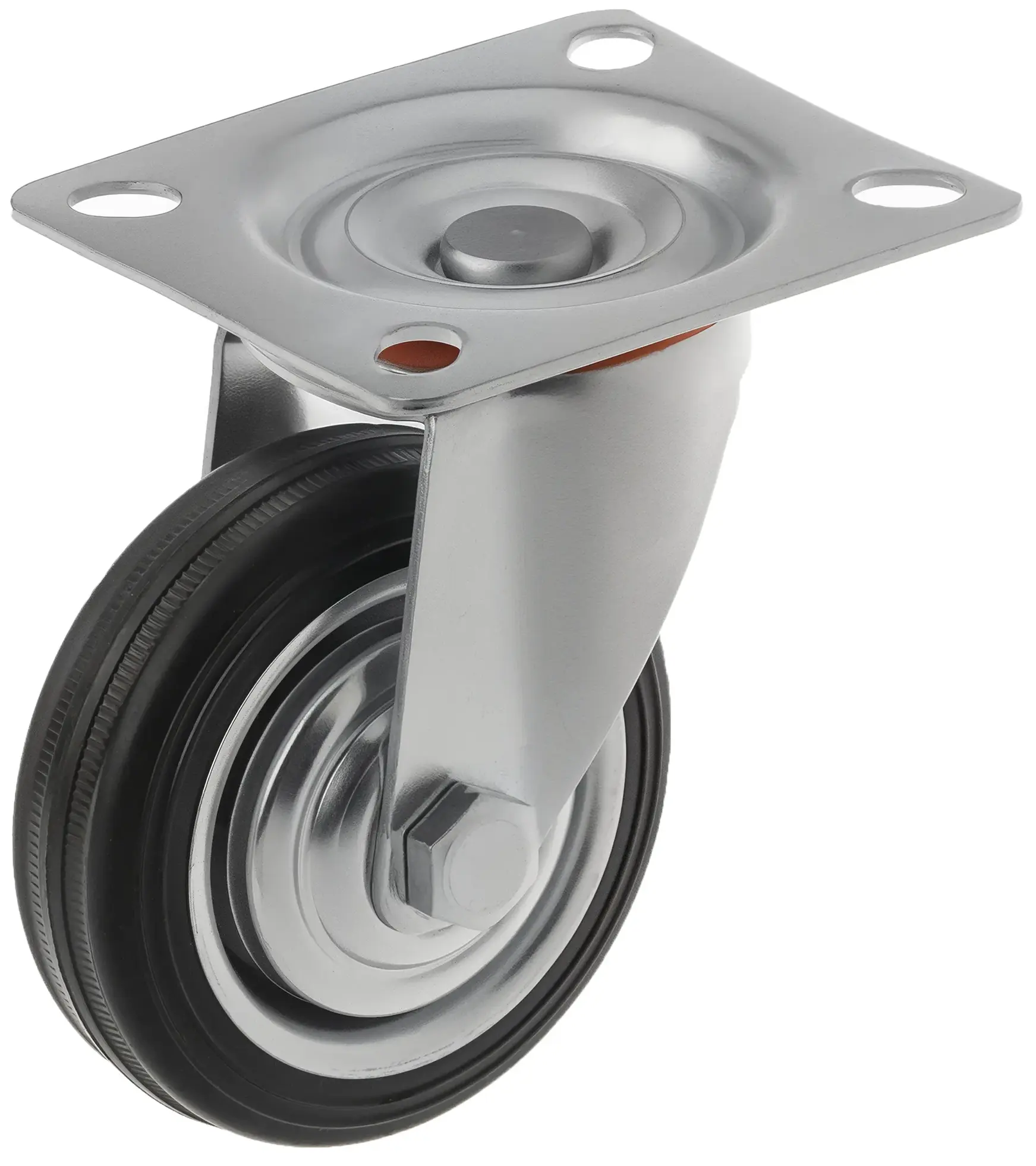 Промышленное колесо, диаметр 75мм, крепление - поворотная площадка, черная резина, роликовый подшипник - SC 93